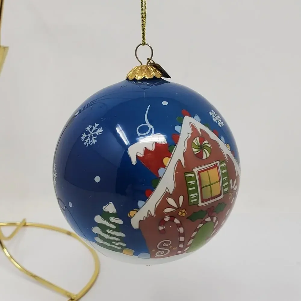 Pier 1 Li bien Reverse Painted 2018 Santa in Car Glass Christmas Ornament w/Box